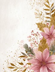 winter background vector hand painted watercolor and gold brush texture flower and botanical leaves hand drawing abstract art design for wallpaper wall arts cover wedding and  invite card    no logos
