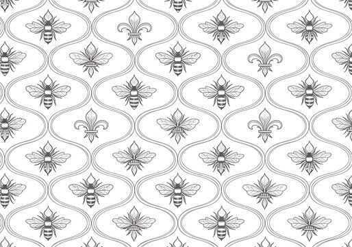 Elegant vintage damask pattern with ornate floral motifs and subtle distressed texture in a classic black and white color scheme for sophisticated design backgrounds