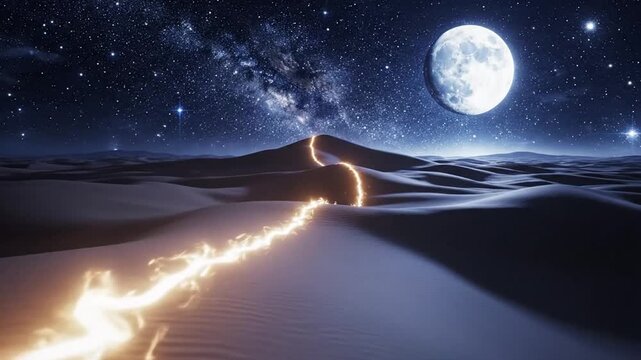 Mystical Desert Night Journey Path to the Heavens Full Moon Stars