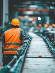 controller worker working checking automated conveyor belt at beverage factory male engineer worker working or maintenance with the machine in the industrial factory no logos no brands ar 34