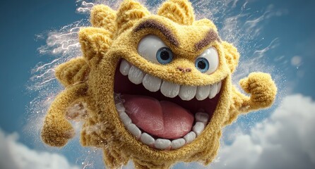 Angry Yellow Cartoon Sun Character.