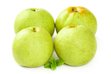 Fresh Dangshan Pears from Anhui China - Green Asian Pears with Sweet White Pulp on White Background