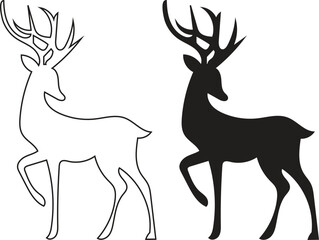 Deer Vector Icon Set - Outline and Silhouette