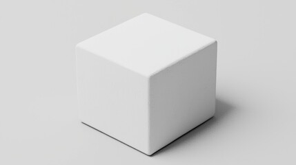 A white cube with a smooth surface and a slight indentation on one side.