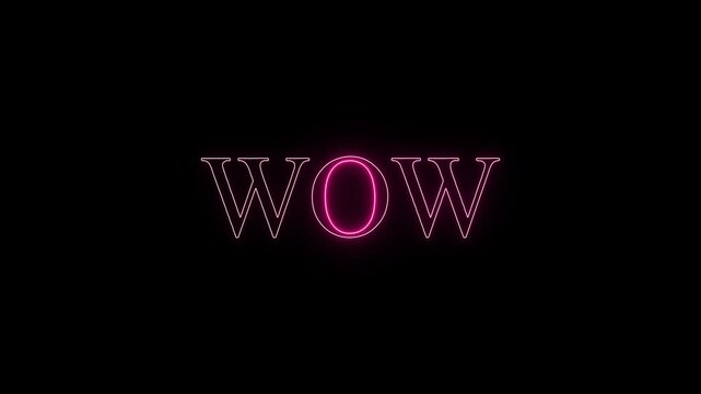 Neon Glowing Wow Nice Announcement neon portrait shocked sign smile style surprise, symbol text, black background.