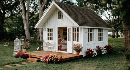 Charming White Cottage Garden House.