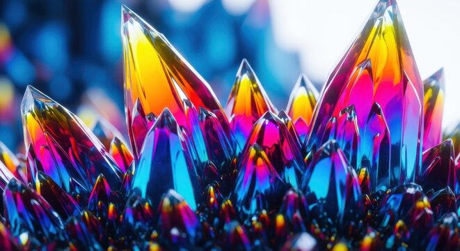 Abstract Colorful Crystals Formation Growing with Vivid and Shiny Colors