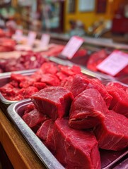 fresh raw red meat at the butcher no logos no brands ar 34