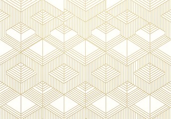 Elegant art deco geometric pattern with intricate gold lines on a cream background creating a luxurious and sophisticated seamless texture for design projects