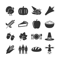 Thanksgiving Icon Set. Vector Design Pack Isolated on White Background. Grunge Stamp Vector Illustration.