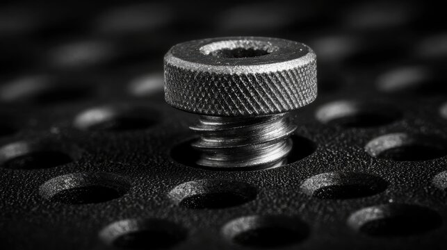 A close-up view of a metal screw with a hexagonal head and a threaded shaft.