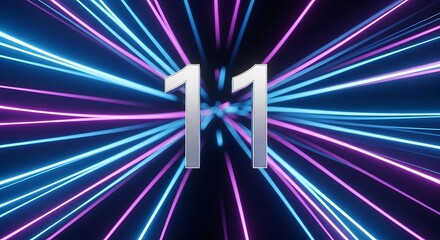 Number eleven with neon glowing lines background for special event or sale promotion