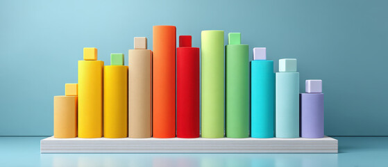 Obraz premium Weekly planner with colorful vertical columns and 3D task blocks on light blue background