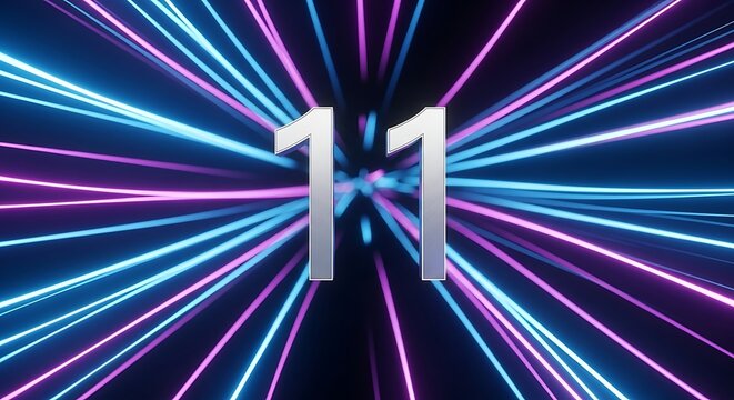 Number eleven with neon glowing lines background for special event or sale promotion