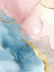Fototapeta premium watercolor art background vector wallpaper design with paint brush and gold line art earth tone blue pink ivory beige watercolor illustration for prints wall art cover and invitation cards no logos n