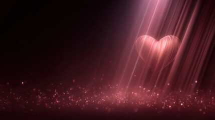 Romantic burgundy night background with glowing particles and large translucent heart