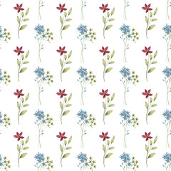 Seamless background, floral pattern with watercolor blue flowers, bouquets. Repeat fabric wallpaper print texture. Perfectly for backdrop, wrapped paper.