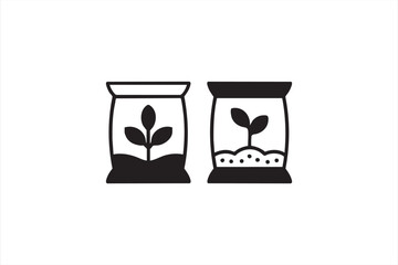 Minimal seed bag icons for potting soil, nutrient blends, and sprout development