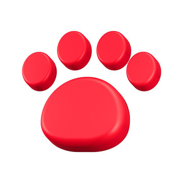 3d rendering icon paw red color