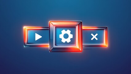 3D Neon Glass Gaming Buttons: Play, Settings, and Close Icons
