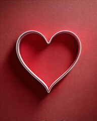 Obraz premium Thin white heart outline centered on matte red background with ample negative space