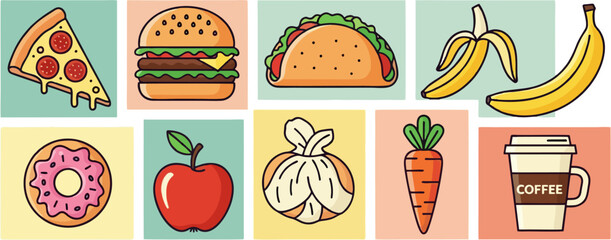 Vector set of assorted fresh vegetables in a simple illustrated collection