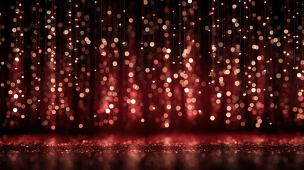 Deep red bokeh curtain with glowing orbs and abstract stage lighting effect