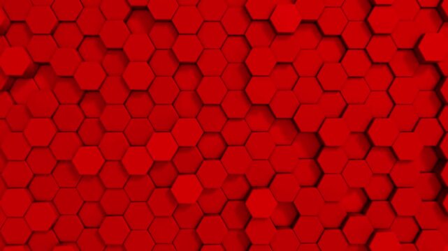 red hexagonal background in carbon optic pulsating with dark gradient background as zooming abstract background for high tech with hex pattern
