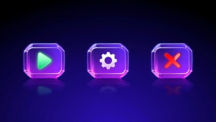 Neon Gaming UI: Start Play, Settings, and Exit Buttons Bar