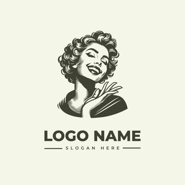 Retro Woman Logo Vector Illustration - Vintage Engraving Style Design
