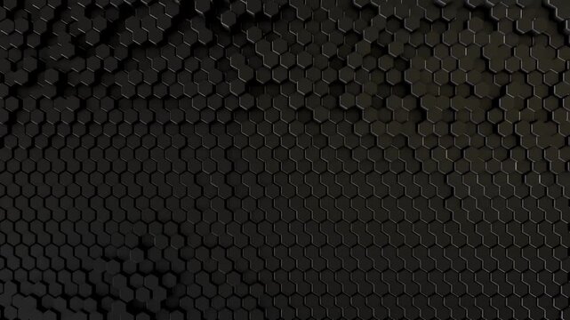 Hexagon Wipe Transitions. From the Middle. Inside Out. Animation appearance and disappearance of white geometric hexagonal. Surface polygon pattern