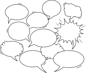 Group of diverse comic speech bubbles expressing various emotions