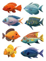 Fototapeta premium aquarium fish set isolated cartoon ocean or sea water exotic animal icon collection underwater nature aquarium fish vector illustration no logos no brands ar 34