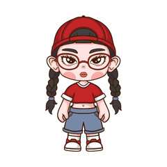 illustration art hand drawn cute swaggy girl wearing cap sticker design