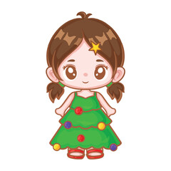 illustration art hand drawn cute girl with christmas three dress design