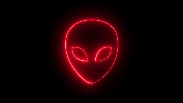 Glowing neon Alien head icon on black background. Martian head icon animation. Extraterrestrial alien face or head icon symbol. Space alien face, extraterrestrial, Martian emoji, humanoid.