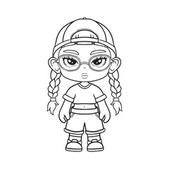 illustration art hand drawn cute girl with cap line art sticker design
