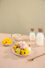 Colorful Cartoon Animal Buns and Rolls Fancy Snack for Children with Milk