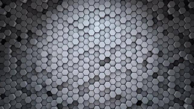 Animation appearance and disappearance of white geometric hexagonal. Surface polygon pattern honeycomb. Abstract black hexagons. Futuristic abstract