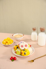 Cute Cartoon Character Food Art Buns and Hot Dog Rolls Healthy Kids Snack with Milk