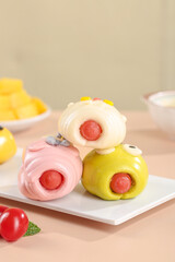 Cute Colorful Cartoon Character Steamed Buns with Cherry Centers Kids Food Treats