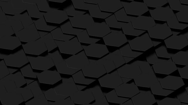 Hexagons wave Abstract Hexagon Geometric Surface dark minimal hexagonal grid pattern animation in deep midnight black. Clean background with glossy