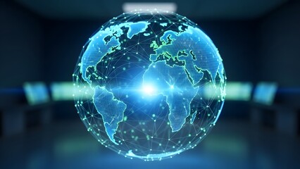 Holographic earth globe with glowing lights and futuristic design