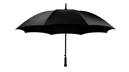 Black open parasol accessory for rain protection isolated on white background
