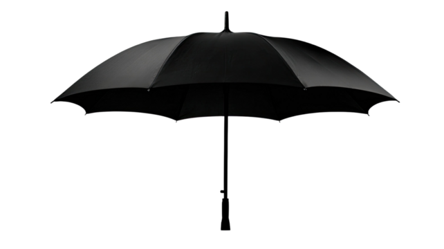 Black open parasol accessory for rain protection isolated on white background