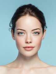 Obraz premium health people plastic surgery and beauty concept beautiful young woman face over blue background no logos no brands ar 34