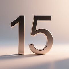 Fototapeta premium Stylish number 15 on a clean, high-contrast canvas, subtle glow, refined textures, balanced asymmetry, professional composition for advertising layouts