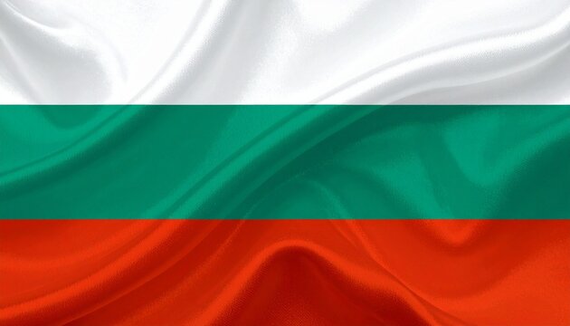 Bulgarian flag with white, green, and red horizontal stripes and subtle fabric texture.
