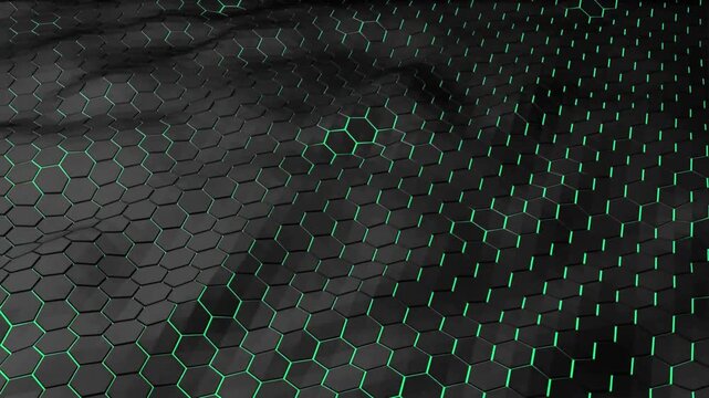 Hexagon black Digital Background (Looped) - 4K FootageHexagons Form A Wave. Abstract motion, loop 3d rendering, 4k resolution luxury elegant