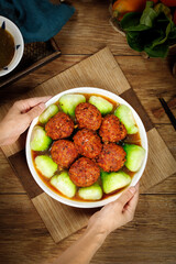 Braised Pork Meatballs with Bok Choy - Chinese Cooking